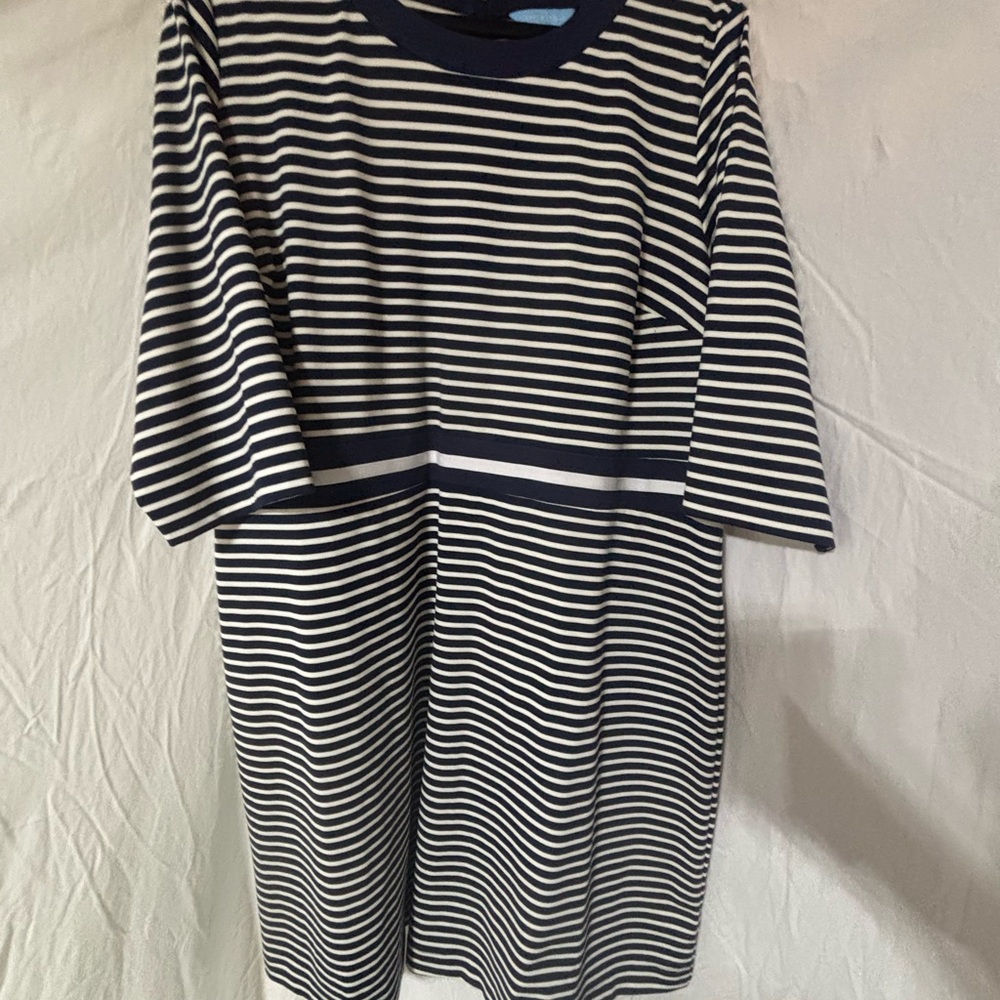 Draper James Navy and White Midi Dress with Sleeves